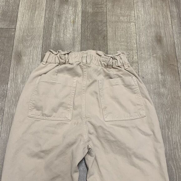Womens Zara Paperbag Button Fly Baggy Loose Fit High Rise Khaki Ankle Pants - Picture 8 of 8